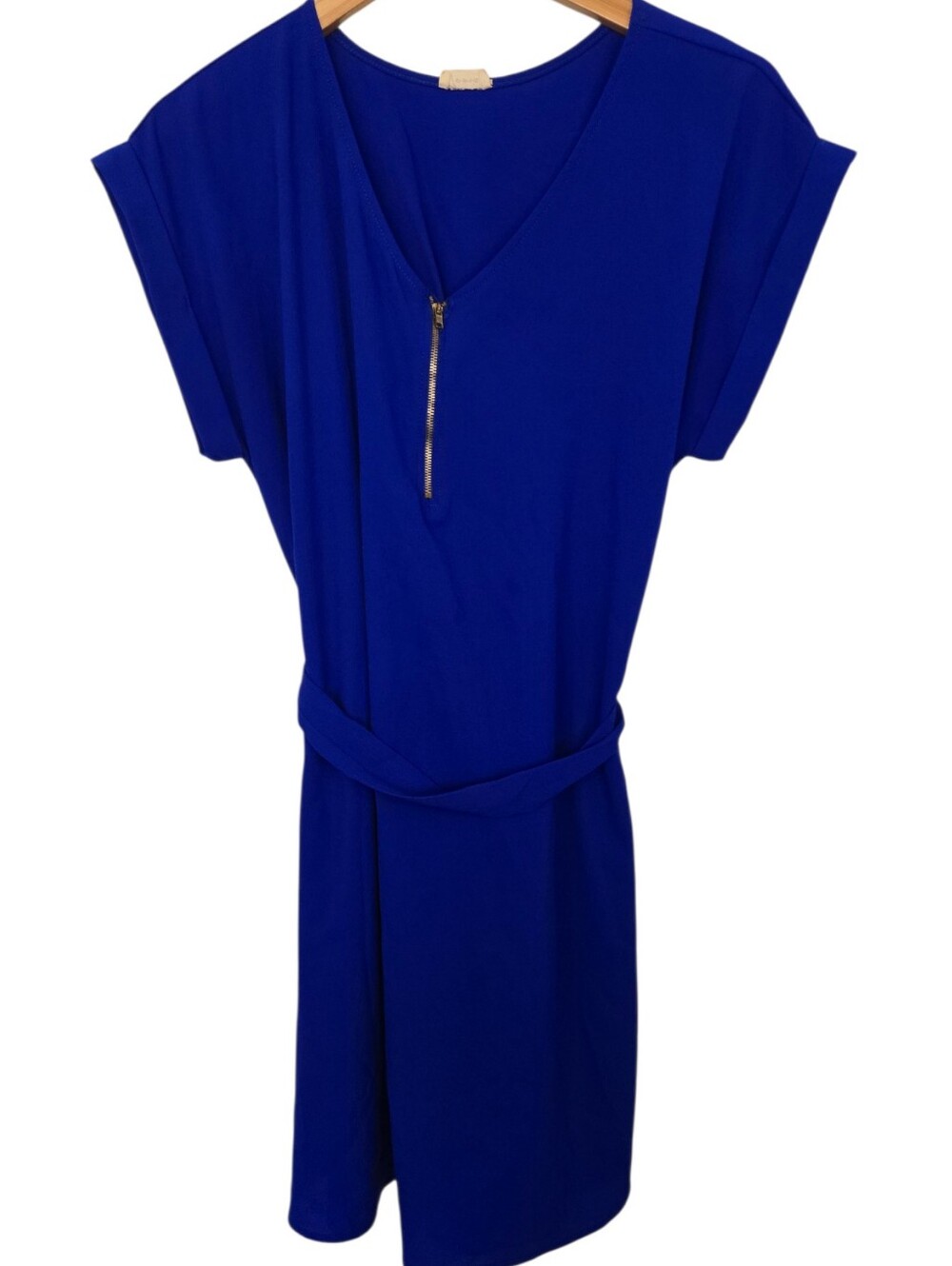 💙 TOVIA Royal Blue Zip Front Tie Waist Dress – Size Medium
